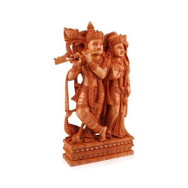 Radha Krishna Murti - 12 x 7 Inches | Wooden Statue  Radha Krishna Idol Standing On Chowki for Pooja Online