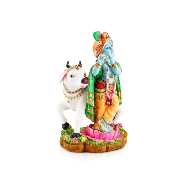 Cow Krishna Murti - 9.5 x 6 Inches | Resin Statue  Painted Krishna Idol  Standing Krishna Statue for Pooja Supply