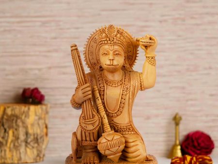 Anjaneya Statue - 6 x 4 Inches | Wooden Statue  Sittting Hanuman Statue  Hanuman Murti for Pooja  230 Gms For Sale