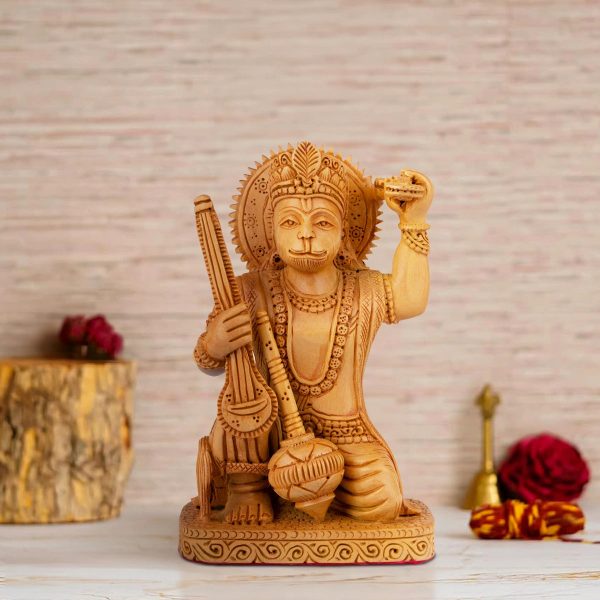 Anjaneya Statue - 6 x 4 Inches | Wooden Statue  Sittting Hanuman Statue  Hanuman Murti for Pooja  230 Gms For Sale