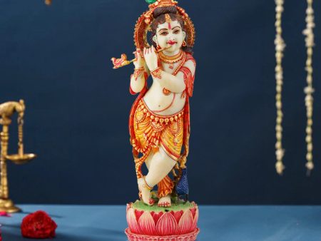 Krishna Murti - 8 x 2.5 Inches | Marble Dust Murti  Painted Krishna Idol  Standing Krishna Statue for Pooja Hot on Sale