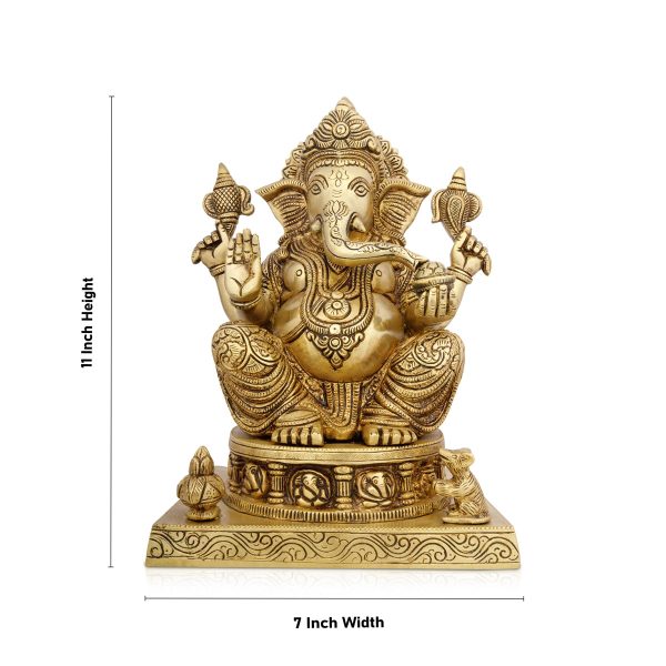 Ganesh Murti - 11 x 7 Inches | Antique Brass Idol  Vinayaka Statue  Ganpati Idol for Pooja  6.500 Kgs Approx on Sale