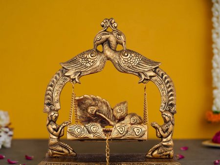 Jhula - 11.5 x 11 Inches | Gold Polish & Double Peacock Design Palana  Aluminium Jhoola for Deity  880 Gms Approx Online Hot Sale