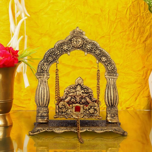 Jhula - 9 x 8 Inches | Gold Polish Palana  Aluminium Jhoola for Deity  520 Gms Approx Fashion