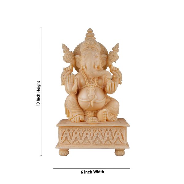 Ganesh Murti Sitting On Chowki - 10 x 6 Inches | Marble Dust Murti  Ganpati Murti  Vinayaka Statue for Pooja Cheap