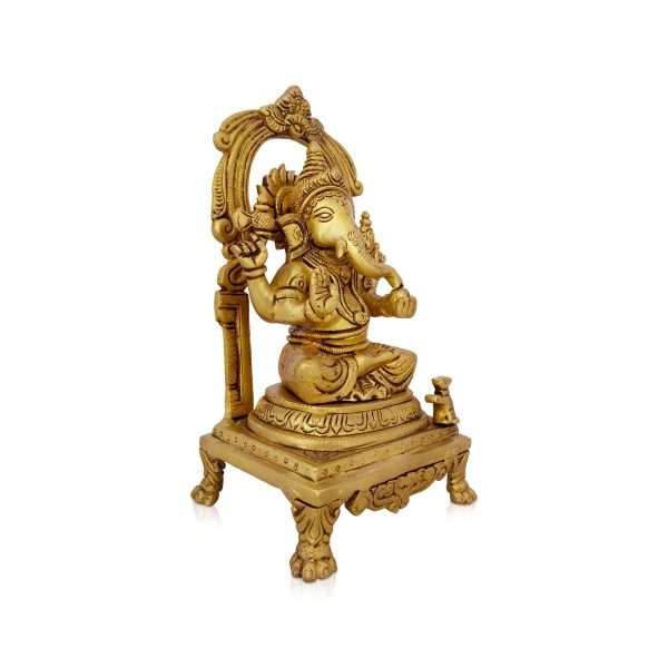 Ganesh Murti With Arch - 9 x 5 Inches | Antique Brass Idol  Vinayaka Statue Sitting On Chowki for Pooja  2.460 Kgs Online now