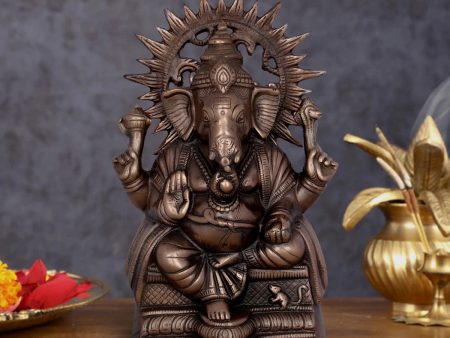 Laddu Ganesh Murti - 13 x 8 Inches | Copper Oxidised Ganpati Idol  Vinayaka Statue for Pooja  1.330 Kgs Supply