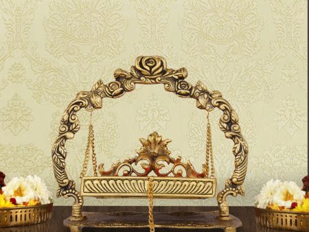 Jhula - 10 x 11 Inches | Gold Polish & Gulab Design Palana  Aluminium Jhoola for Deity  815 Gms Approx Online Hot Sale