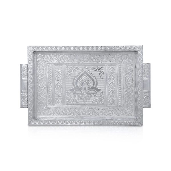 Decorative Tray - 1.5 x 10 x 7 Inches | Wooden Plate  Silver Polish Thali Tray for Pooja  460 Gms Approx Online Sale