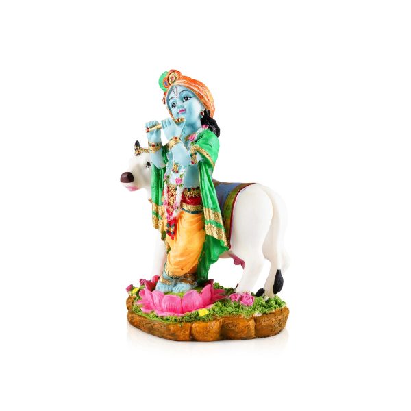 Cow Krishna Murti - 9.5 x 6 Inches | Resin Statue  Painted Krishna Idol  Standing Krishna Statue for Pooja Supply