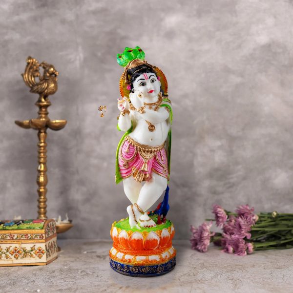 Flute Krishna Murti - 15 x 4 Inches | Resin Statue  Painted Krishna Idol  Standing Krishna Statue for Pooja Sale