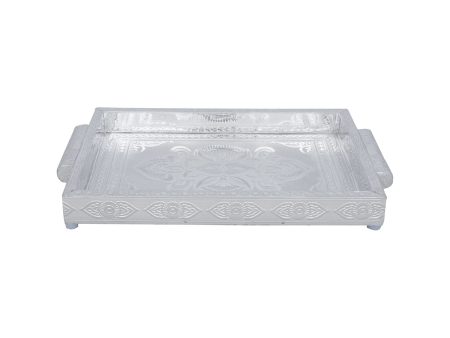 Decorative Tray - 1.5 x 12 x 8 Inches | Wooden Plate  Silver Polish Thali Tray for Pooja  660 Gms Approx Sale