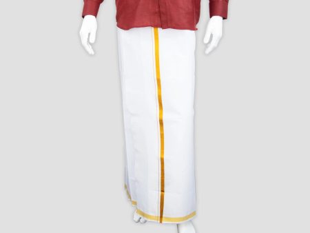 Veshti - 2 Mtrs | White Colour Vesti  Royal Gold King With Jari Border Dhoti for Men Online Sale