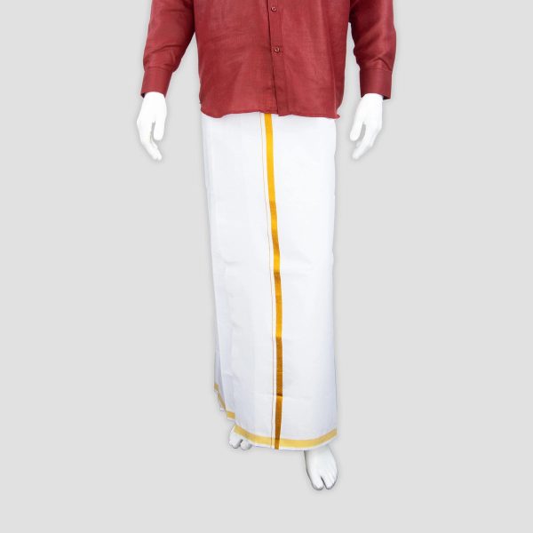 Veshti - 2 Mtrs | White Colour Vesti  Royal Gold King With Jari Border Dhoti for Men Online Sale