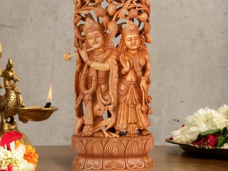 Radha Krishna Murti - 15 x 7 Inches | Wooden Statue  Radha Krishna Idol Standing Under Tree for Pooja Online now