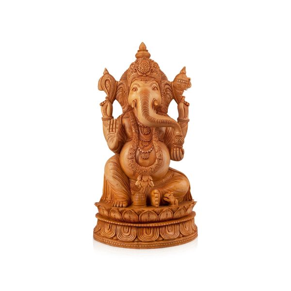 Ganesh Murti Sitting On Kamal Flower - 16 x 9 Inches | Wooden Statue  Ganpati Murti  Vinayaka Statue for Pooja Fashion