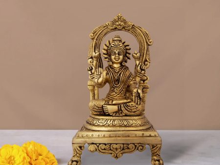 Lakshmi Idol With Arch - 9 x 4.5 Inches | Brass Idol  Laxmi Murti Sitting On Chowki for Pooja  2.160 Kgs For Sale