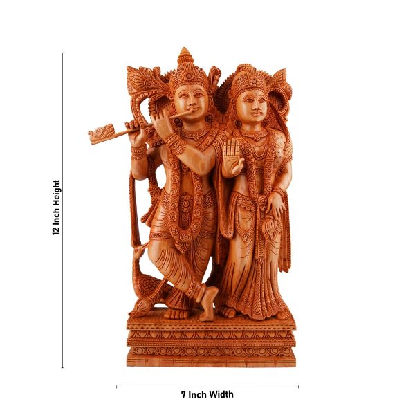 Radha Krishna Murti - 12 x 7 Inches | Wooden Statue  Radha Krishna Idol Standing On Chowki for Pooja Online