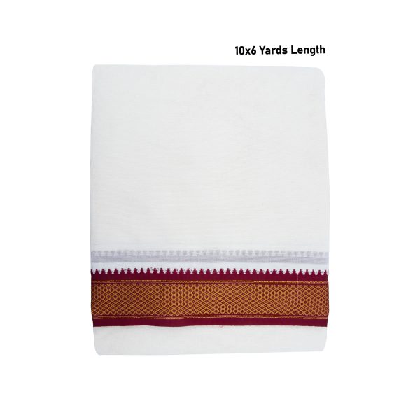 Veshti - 10 x 6 Yards | 7 Kan MayilKan Jari Border Dhoti  Half White Vesti for Men Fashion