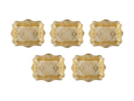 Fancy Plate Set - 3.5 x 4.5 Inches | 5 Pcs  Rectangle Shape Puja Thali Plate  Gold Polish Serving Plate for Home Online Sale