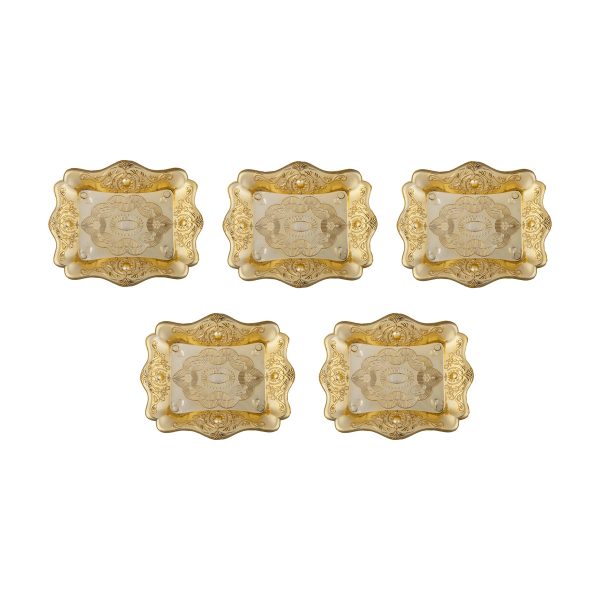 Fancy Plate Set - 3.5 x 4.5 Inches | 5 Pcs  Rectangle Shape Puja Thali Plate  Gold Polish Serving Plate for Home Online Sale