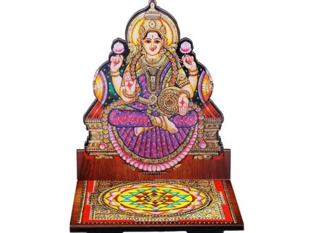 Sri Chakra Design Manai Palagai With Lakshmi Photo Frame - 4 x 3 Inches | Bajot With Picture Frame for Pooja Discount