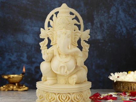 Ganesh Murti Sitting On Chowki - 9 x 5 Inches | Marble Dust Murti  Ganpati Murti  Vinayaka Statue for Pooja Cheap