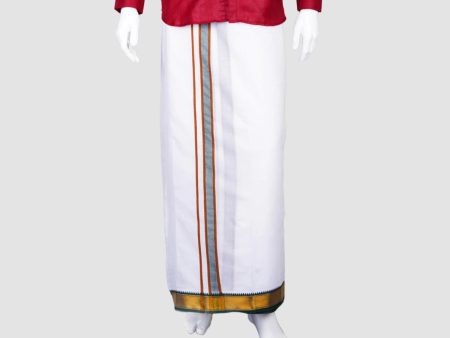 Veshti - 9 x 5 Yards | 9 Kan MayilKan Border Dhoti  White Vesti for Men Online Sale