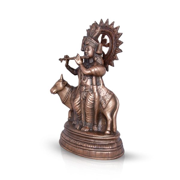 Cow Krishna Murti - 20 x 12 Inches | Copper Oxidised Cow Krishna Statue  Krishna Idol for Pooja  2.800 Kgs Online now