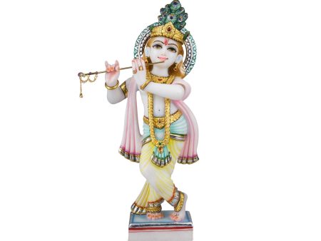 Krishna Murti - 15 x 8 Inches | Marble Murti  Painted Krishna Idol  Standing Krishna Statue for Pooja Online now