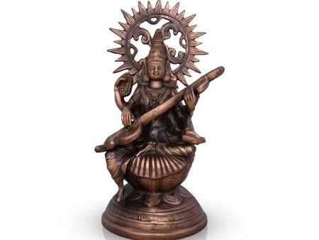 Saraswati Murti - 14 x 8 Inches | Copper Oxidised Saraswati Idol  Saraswati Moorti for Pooja  1.150 Kgs Approx Cheap