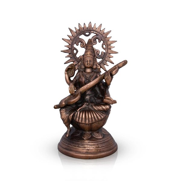 Saraswati Murti - 14 x 8 Inches | Copper Oxidised Saraswati Idol  Saraswati Moorti for Pooja  1.150 Kgs Approx Cheap