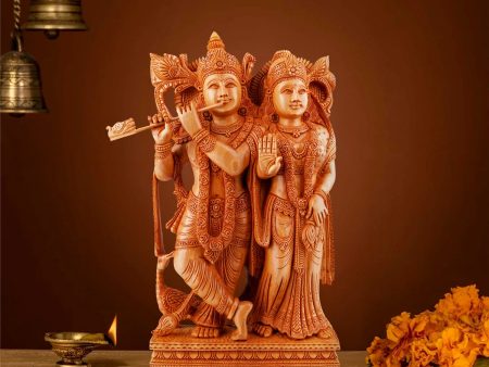 Radha Krishna Murti - 12 x 7 Inches | Wooden Statue  Radha Krishna Idol Standing On Chowki for Pooja Online