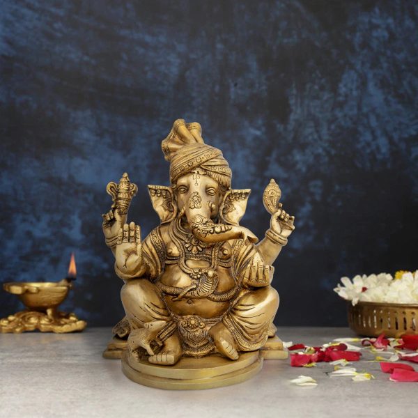 Pagadi Ganesh Murti - 10 x 8 Inches | Antique Brass Idol  Ganpati Idol  Vinayaka Statue for Pooja  5.700 Kgs Online Sale