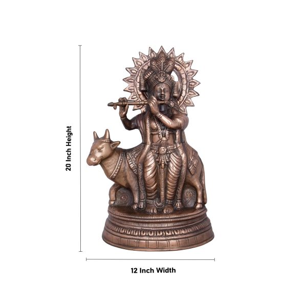 Cow Krishna Murti - 20 x 12 Inches | Copper Oxidised Cow Krishna Statue  Krishna Idol for Pooja  2.800 Kgs Online now