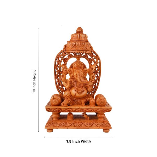 Ganesh Murti With Arch - 10 x 7.5 Inches | Wooden Statue  Ganpati Murti Sitting On Chowki for Pooja Online Hot Sale