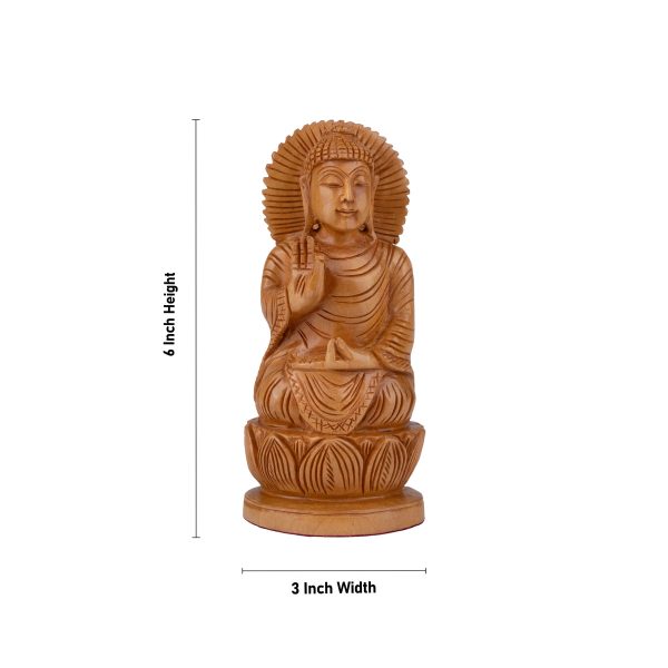 Buddha Statue - 6 x 3 Inches | Buddha Murti  Buddha Idol  Wooden Statue for Home  190 Gms For Discount