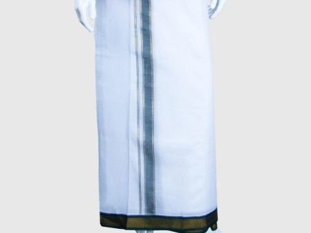 Veshti - 10 x 6 Yards | 7 Kan MayilKan Border Dhoti  White Vesti for Men Supply