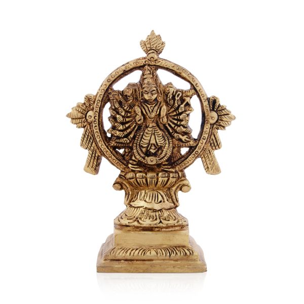 Chakrathazhwar Idol - 5 x 3.5 Inches | Antique Brass Idol  Chakrathalwar Statue for Pooja  480 Gms Approx Fashion