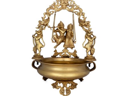 Flower Pot With Radha Krishna - 22 x 12 Inches | Brass Urli With Stand  Uruli for Living Room  12.060 Kgs Approx on Sale