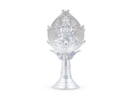 Lakshmi Lamp - 4.5 x 2.25 Inches | Lotus Design Base  White Metal Vilakku  Lakshmi Deepam for Pooja  30 Gms Approx Supply