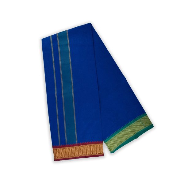 Cotton Veshti - 2 Mtrs | Mayilkan Padayappa Border Dhoti  Blue Colour Vesti for Men Cheap