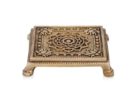 Chowki - 1 x 4.25 Inches | Antique Brass Bajot  Square Shape Manai for Pooja  420 Gms Approx Sale