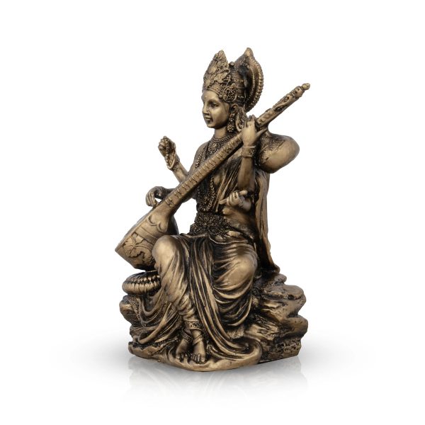 Saraswati Murti - 6 x 4 Inches | Resin Statue  Brass Polish Saraswati Idol for Pooja  445 Gms Approx For Cheap