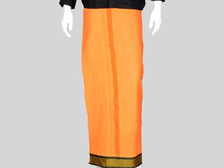 Cotton Veshti - 2 Mtrs | Padayappa Border Dhoti  Orange Colour Vesti for Men Sale