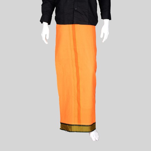 Cotton Veshti - 2 Mtrs | Padayappa Border Dhoti  Orange Colour Vesti for Men Sale