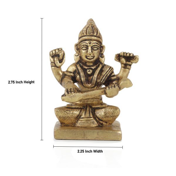 Saraswati Murti  - 2.75  Inches |  Antique Brass Statue  Saraswati Idol  Saraswati Mata Murti for Pooja Fashion