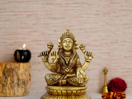 Lakshmi Idol - 7 x 5 Inches | Antique Brass Idol  Laxmi Murti  Lakshmi Murti for Pooja  1.680 Kgs Approx For Sale