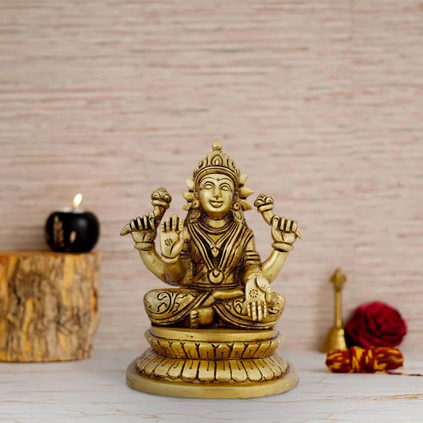 Lakshmi Idol - 7 x 5 Inches | Antique Brass Idol  Laxmi Murti  Lakshmi Murti for Pooja  1.680 Kgs Approx For Sale