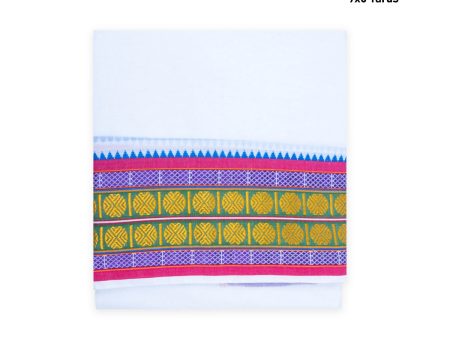 Veshti - 9 x 5 Yards | White Dhoti  5 Inches Pate With 2 Line Rudraksha Border Vesti for Men Cheap